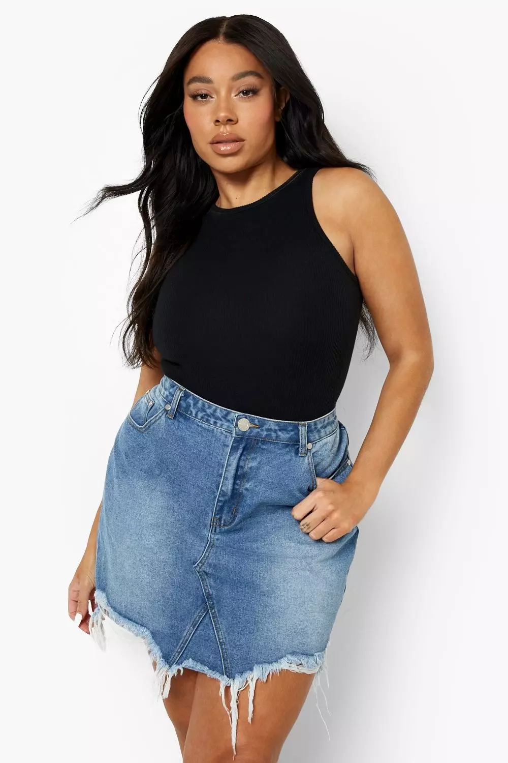 Boohoo distressed shop denim skirt